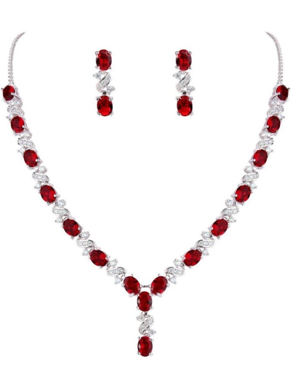 Elegant Silver-Tone Leaf Necklace & Earrings Set with Cubic Zirconia for